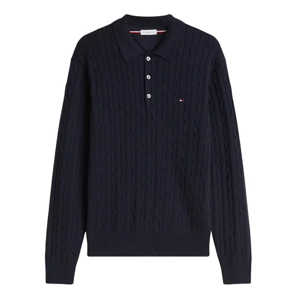 Tommy Hilfiger Classic Cotton Cable Polo Jumper - Navy - XL