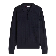 Tommy Hilfiger Classic Cotton Cable Polo Jumper - Navy - XL