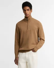 Barbour Cotton Half Zip Knitted Jumper - Sandstone Beige - XL