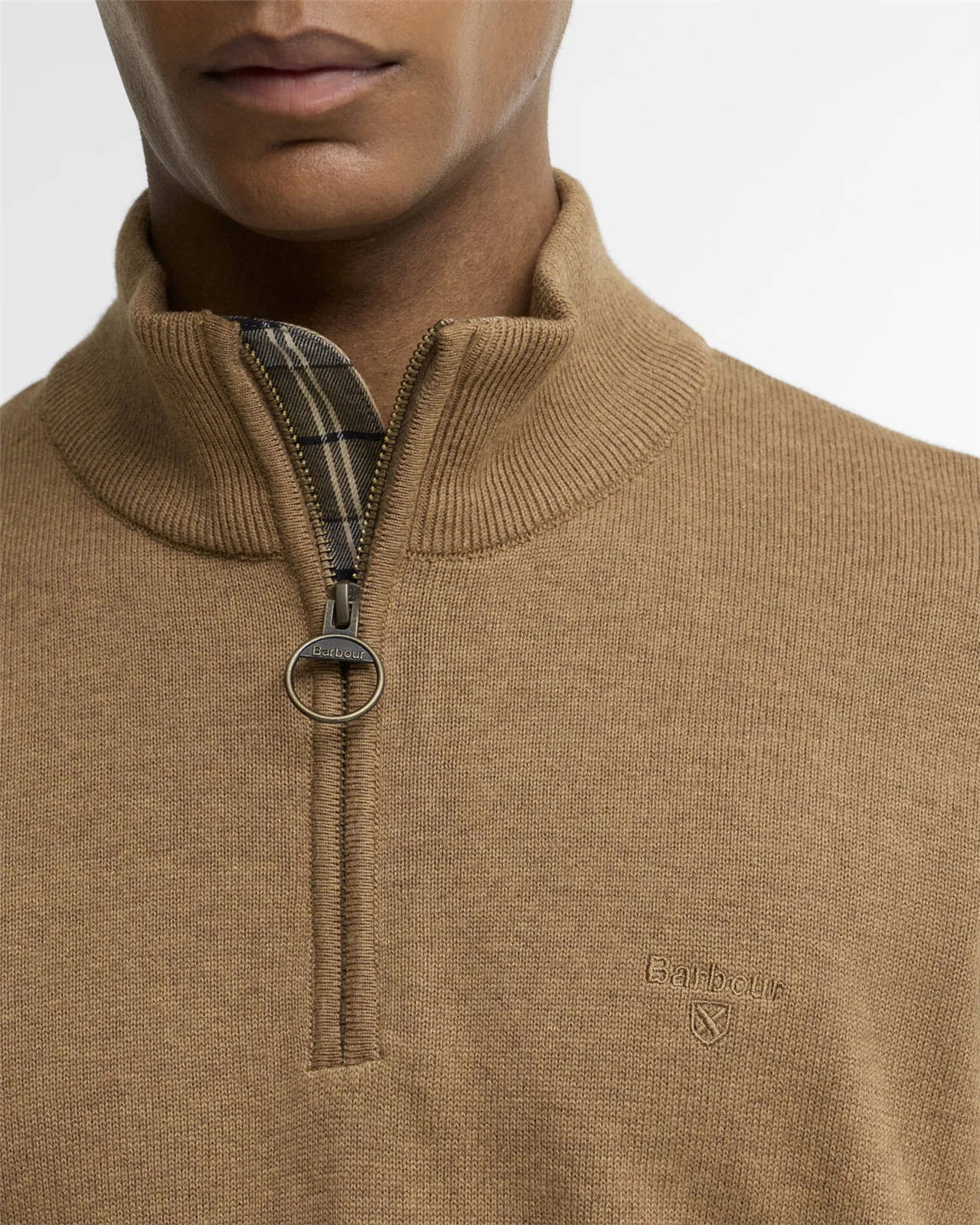 Barbour Cotton Half Zip Knitted Jumper - Sandstone Beige - XL
