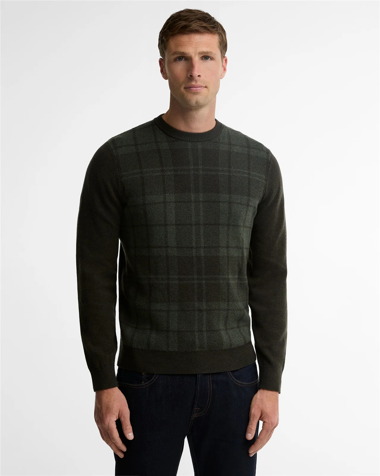 Barbour Mineral Tartan Crew Neck Jumper - Green - XL