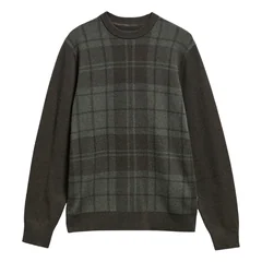 Barbour Mineral Tartan Crew Neck Jumper - Green - XL
