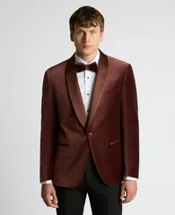 Remus Uomo Romeo Slim Fit Velvet Dinner Jacket - Wine - 44R