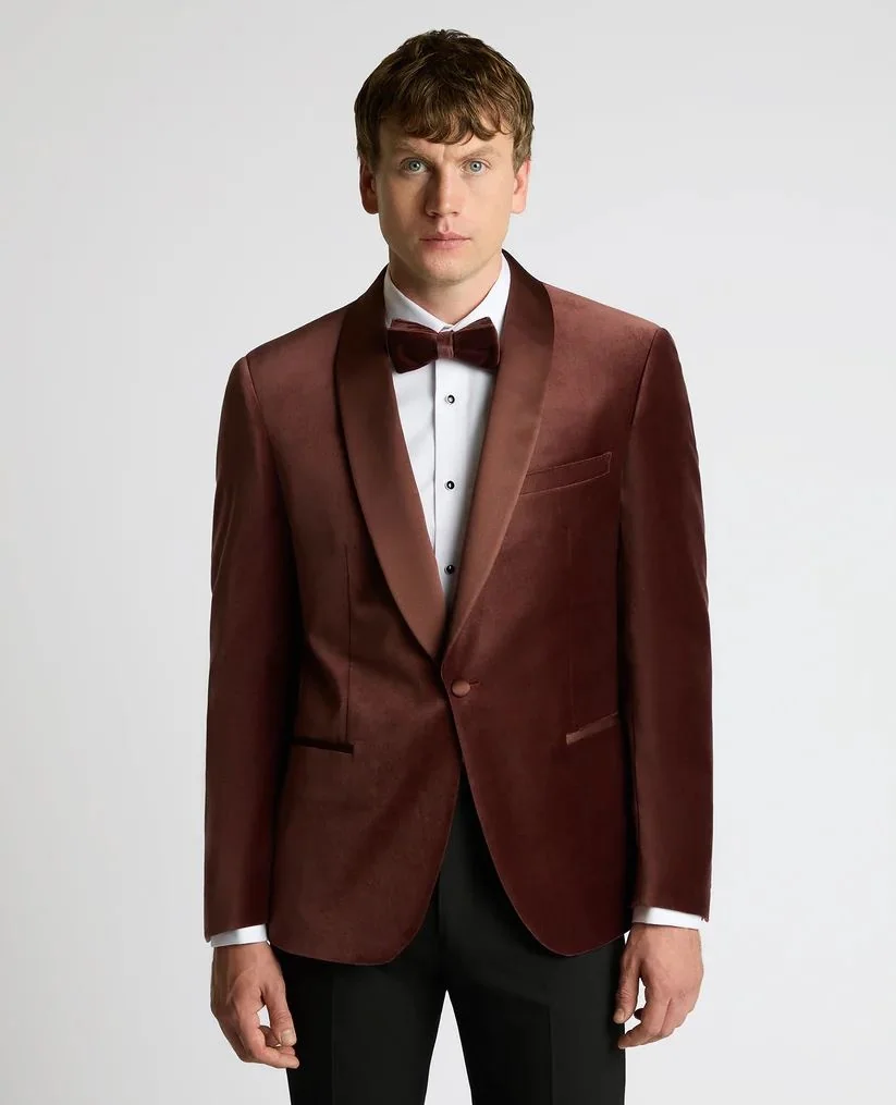 Remus Uomo Romeo Slim Fit Velvet Dinner Jacket - Wine - 44R
