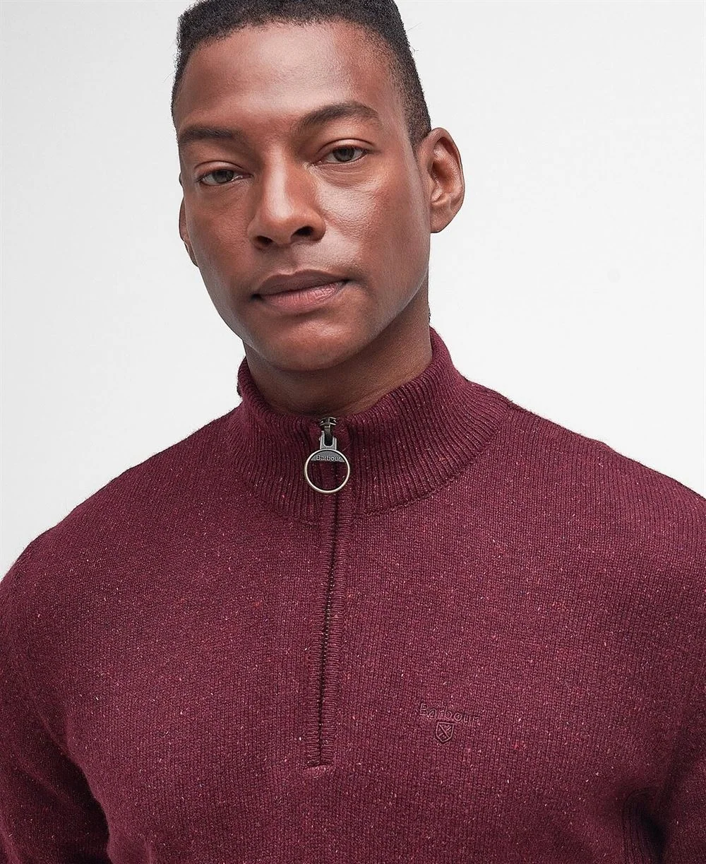 Barbour Essential Tisbury Half Zip Knitted Jumper - Wine - XL