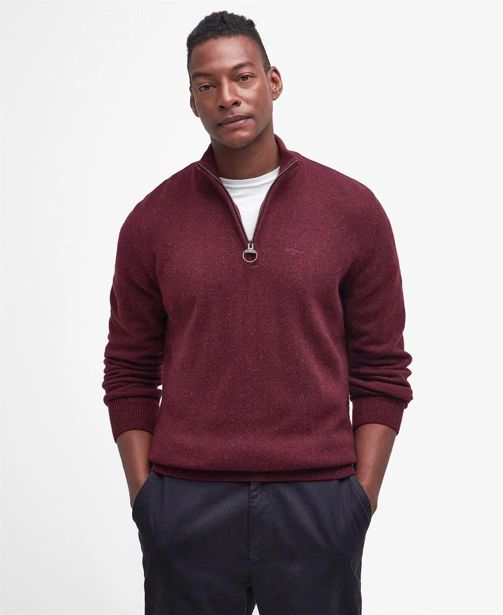 Barbour Essential Tisbury Half Zip Knitted Jumper - Wine - XL