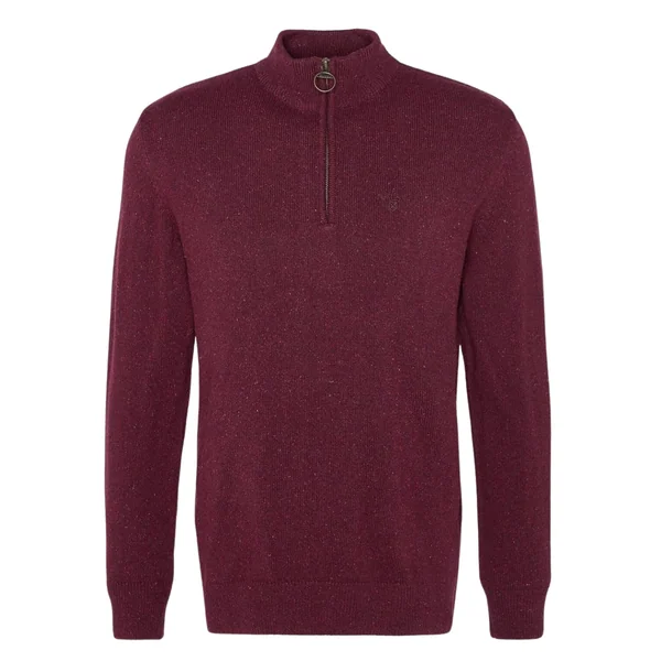 Barbour Essential Tisbury Half Zip Knitted Jumper - Wine - XL