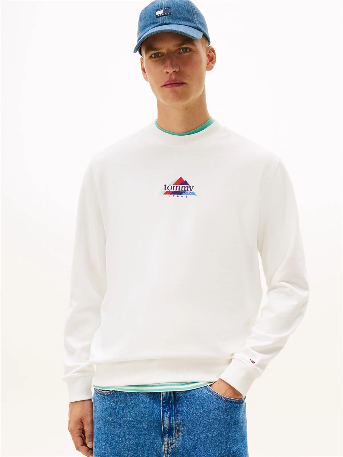 Tommy Jeans Mountain Logo Embroidery Terry Sweatshirt - Beige - L