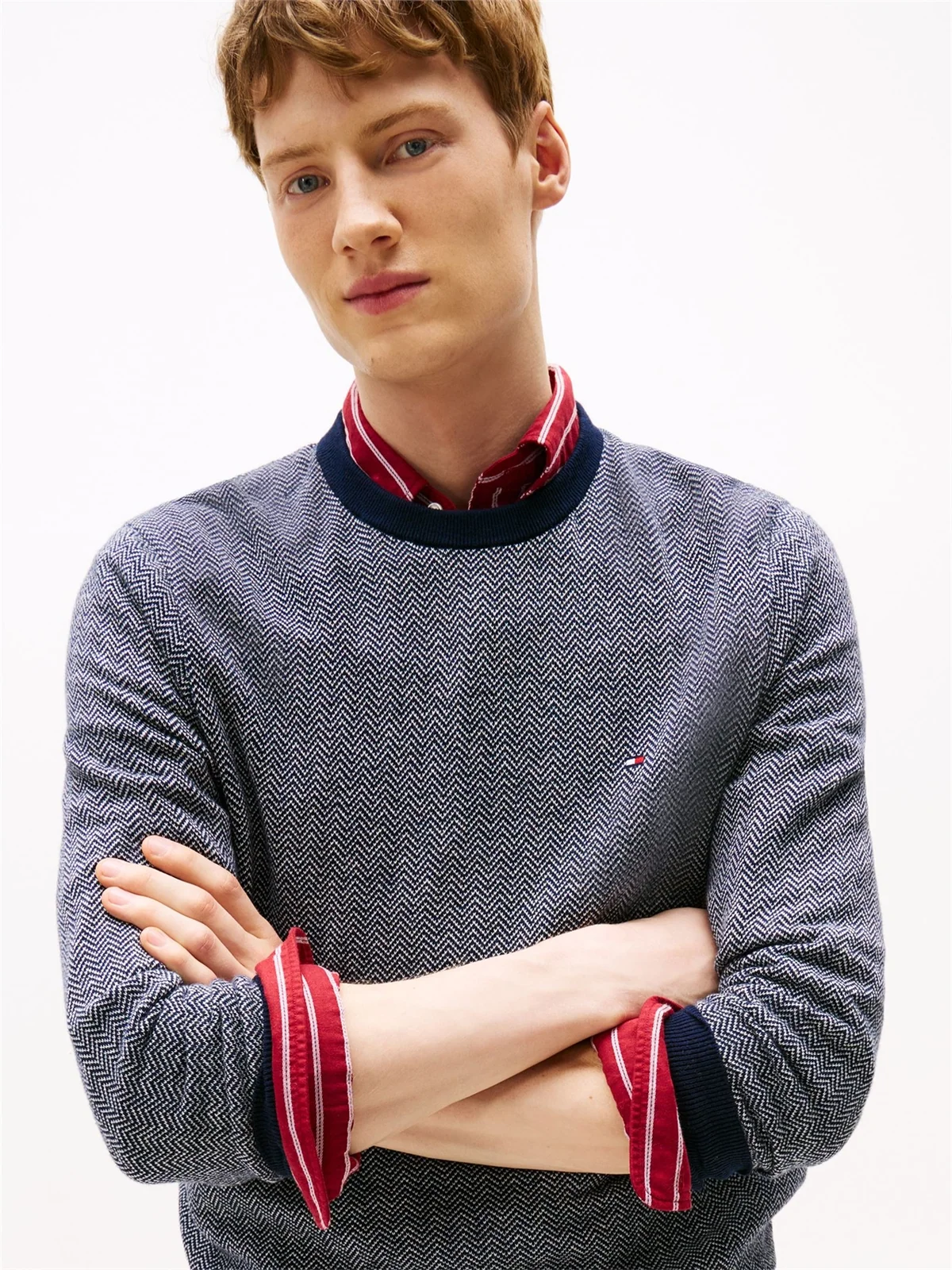 Tommy Hilfiger Herringbone Knit Jumper With Cashmere - Navy - M