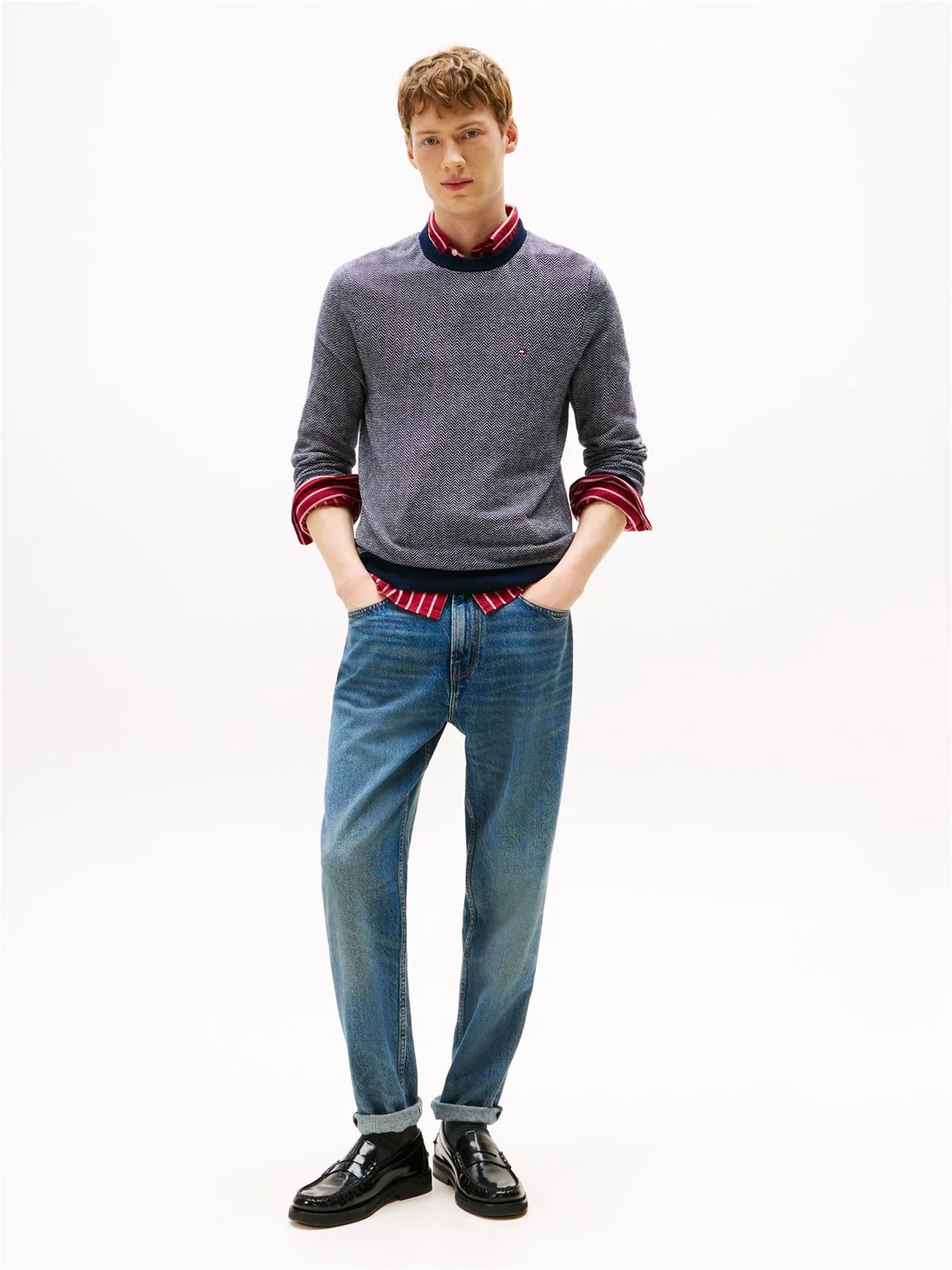 Tommy Hilfiger Herringbone Knit Jumper With Cashmere - Navy - M