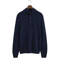 Gant Wool Blend Neps Half Buttoned Sweater - Navy - 2XL