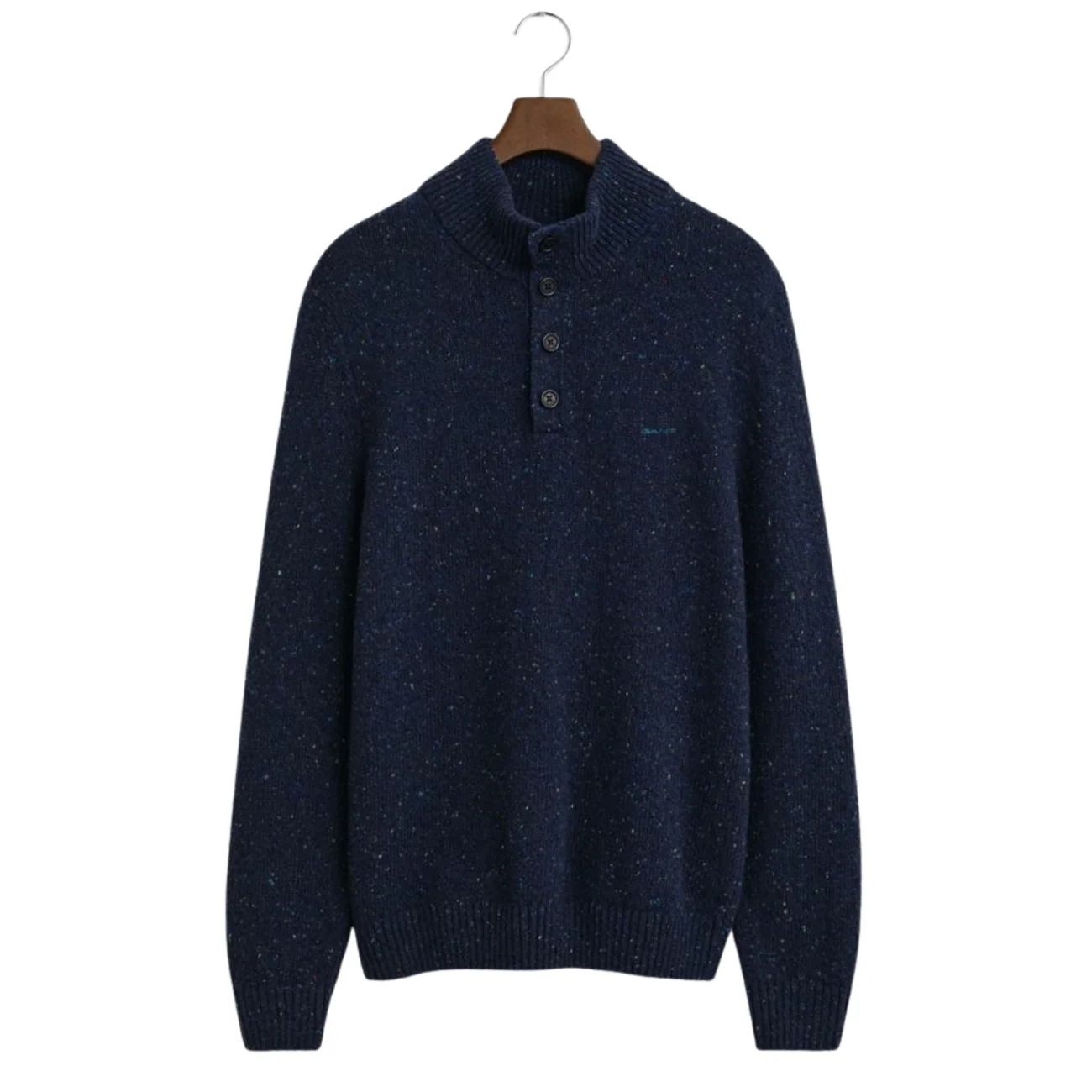 Gant Wool Blend Neps Half Buttoned Sweater - Navy - 2XL
