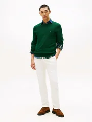 Tommy Hilfiger Flag Embroidery Textured Crew Neck Jumper - Green - XL