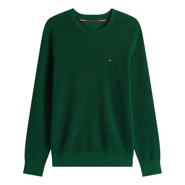Tommy Hilfiger Flag Embroidery Textured Crew Neck Jumper - Green - XL