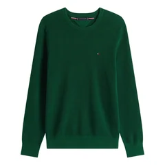 Tommy Hilfiger Flag Embroidery Textured Crew Neck Jumper - Green - XL