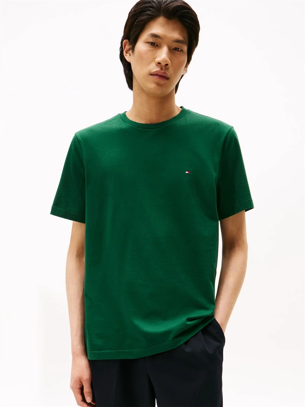 Tommy Hilfiger Flag Embroidery Crew Neck T-Shirt - Green - M