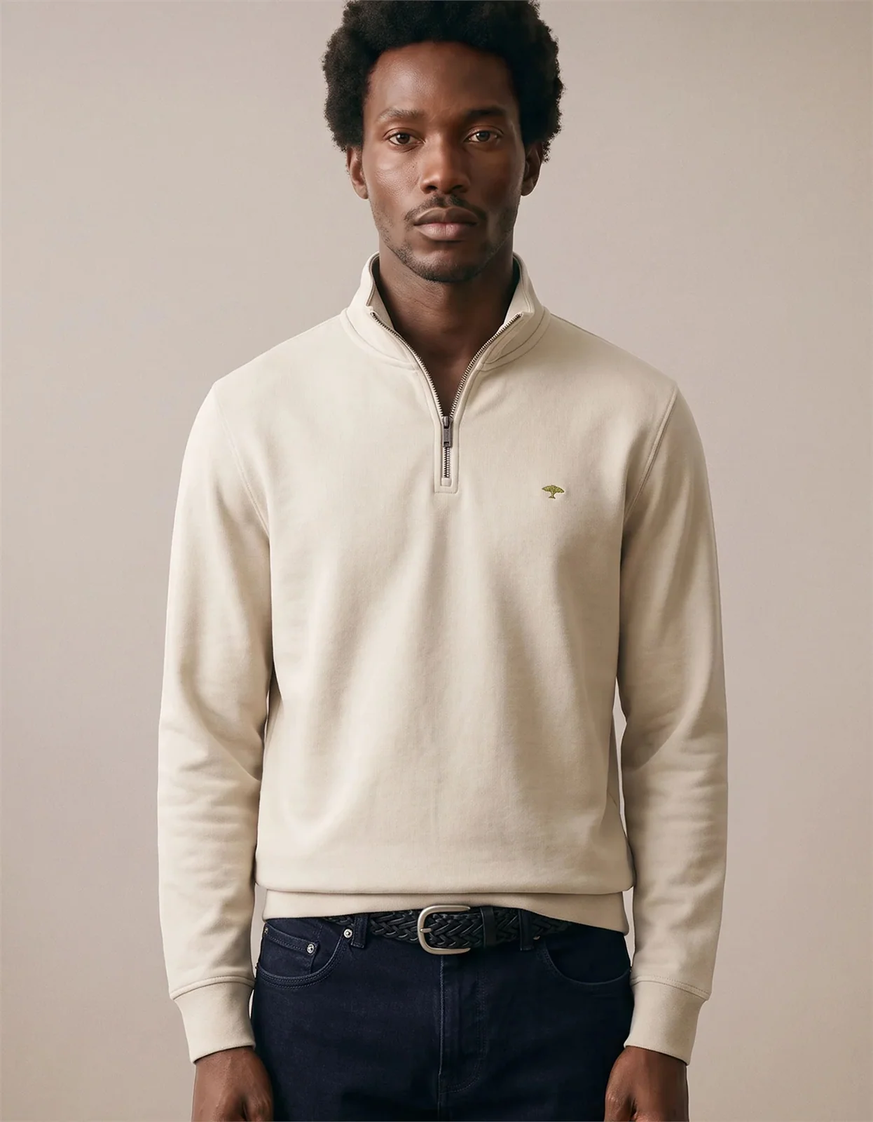 Fynch Hatton Troyer Zip Sweatshirt - Beige - 2XL