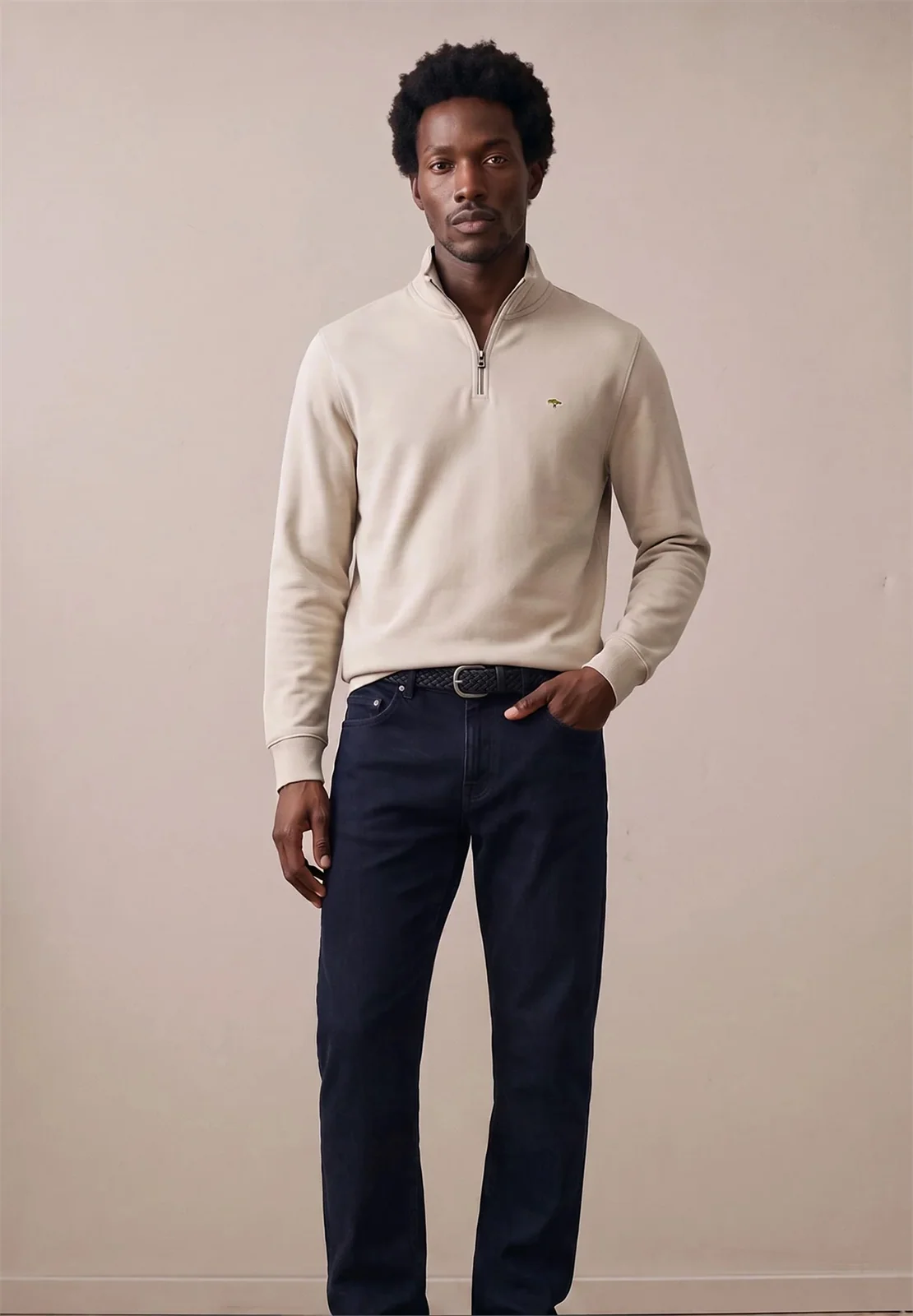 Fynch Hatton Troyer Zip Sweatshirt - Beige - 2XL