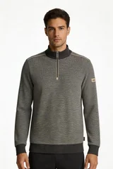 Bugatti Mens Texture 1/4 Zip Sweatshirt - Navy - XL