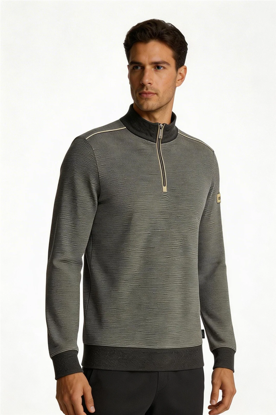 Bugatti Mens Texture 1/4 Zip Sweatshirt - Navy - XL