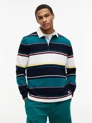 Tommy Jeans Relaxed Fit Mixed Stripe Rugby Shirt - Navy - S