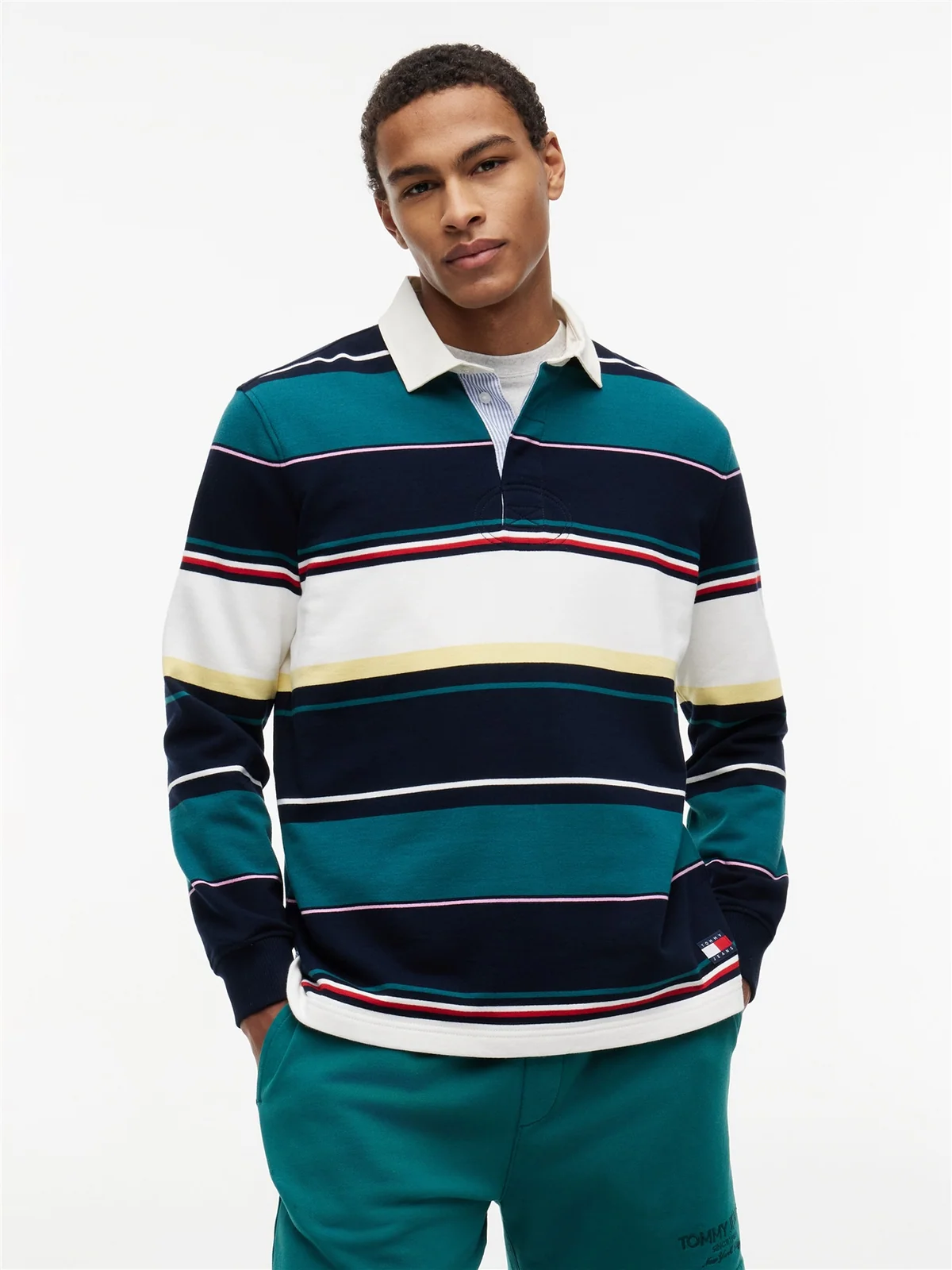 Tommy Jeans Relaxed Fit Mixed Stripe Rugby Shirt - Navy - S