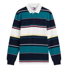 Tommy Jeans Relaxed Fit Mixed Stripe Rugby Shirt - Navy - S