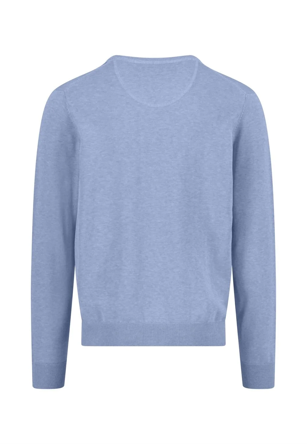 Fynch Hatton V-Neck Superfine Cotton Jumper - Breeze Blue - L