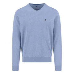 Fynch Hatton V-Neck Superfine Cotton Jumper - Breeze Blue - L