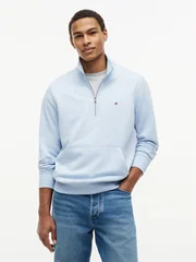 Tommy Hilfiger Flag Embroidery Terry Quarter-Zip Jumper - Blue - L