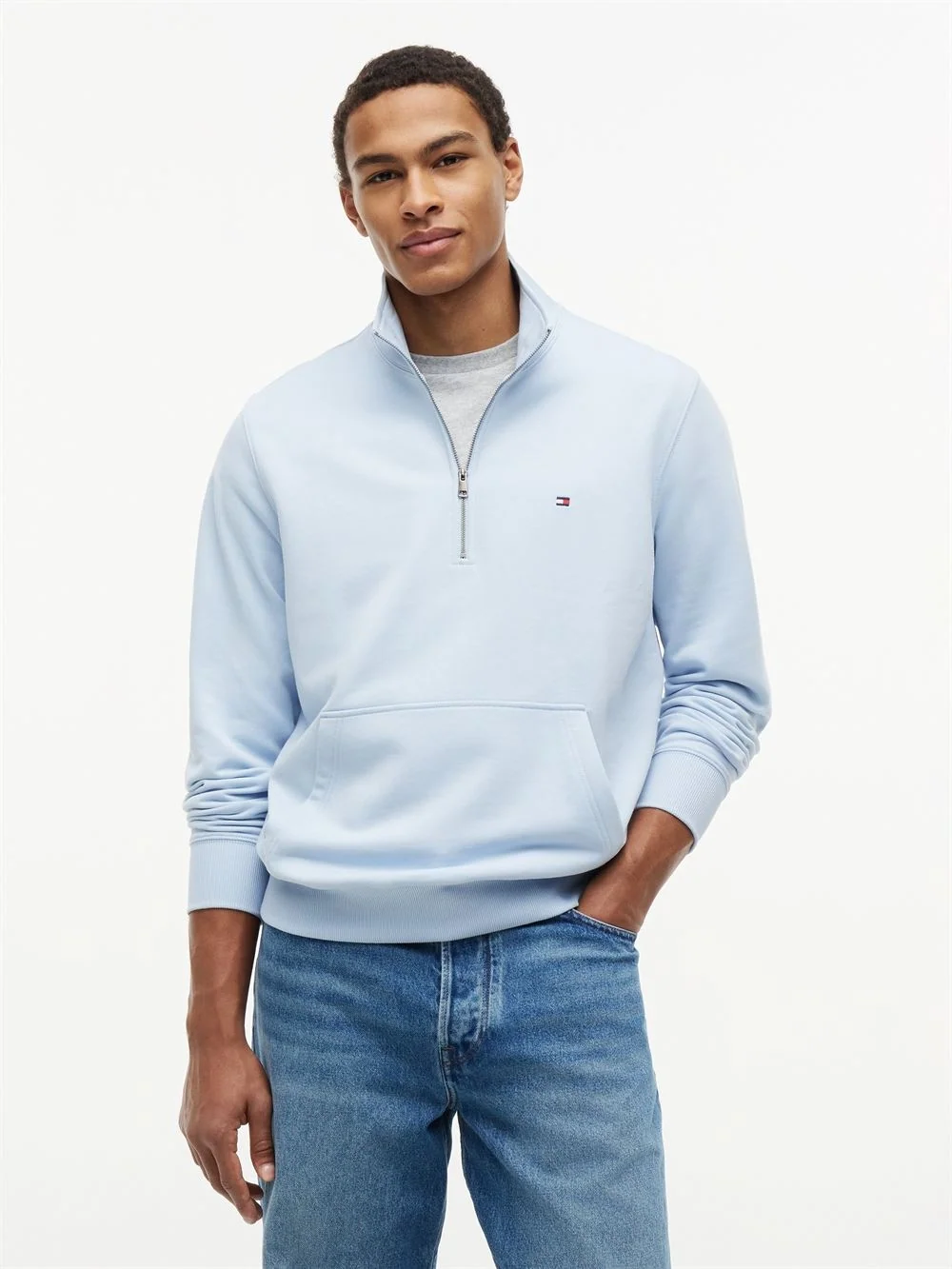 Tommy Hilfiger Flag Embroidery Terry Quarter-Zip Jumper - Blue - L