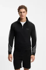 Boss Contrast-Detail Zip-Neck Track Sweatshirt - Black - L