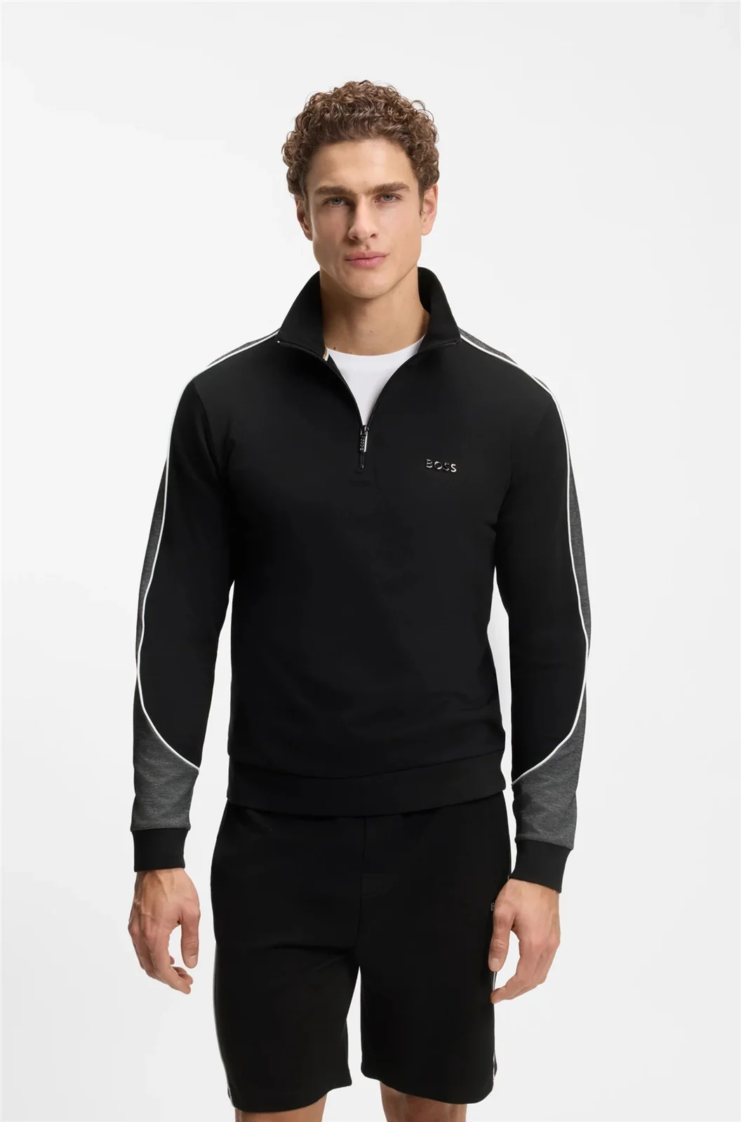 Boss Contrast-Detail Zip-Neck Track Sweatshirt - Black - L