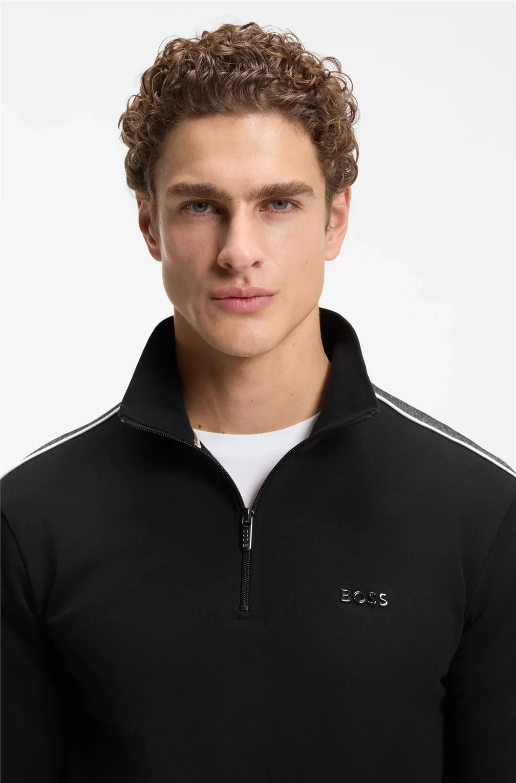 Boss Contrast-Detail Zip-Neck Track Sweatshirt - Black - L