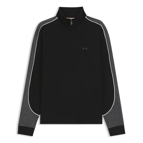 Boss Contrast-Detail Zip-Neck Track Sweatshirt - Black - L