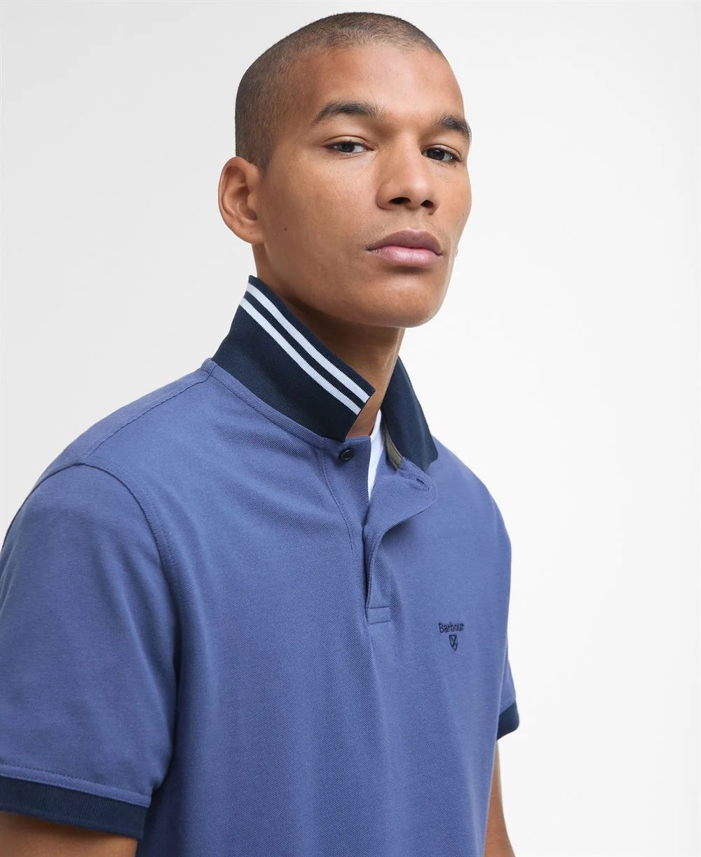 Barbour Lynmouth Tipped Tailored Fit Polo Shirt - Ocean Blue - M
