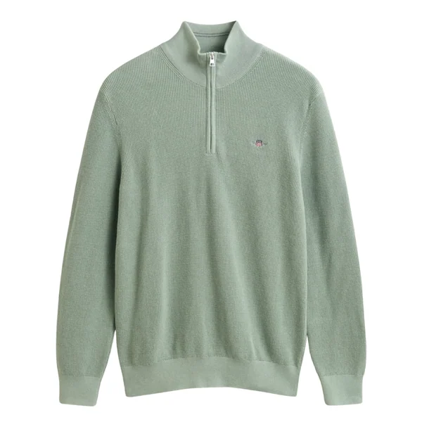 Gant Micro Textured Cotton Half Zip Jumper - Green - M
