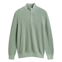 Gant Micro Textured Cotton Half Zip Jumper - Green - M