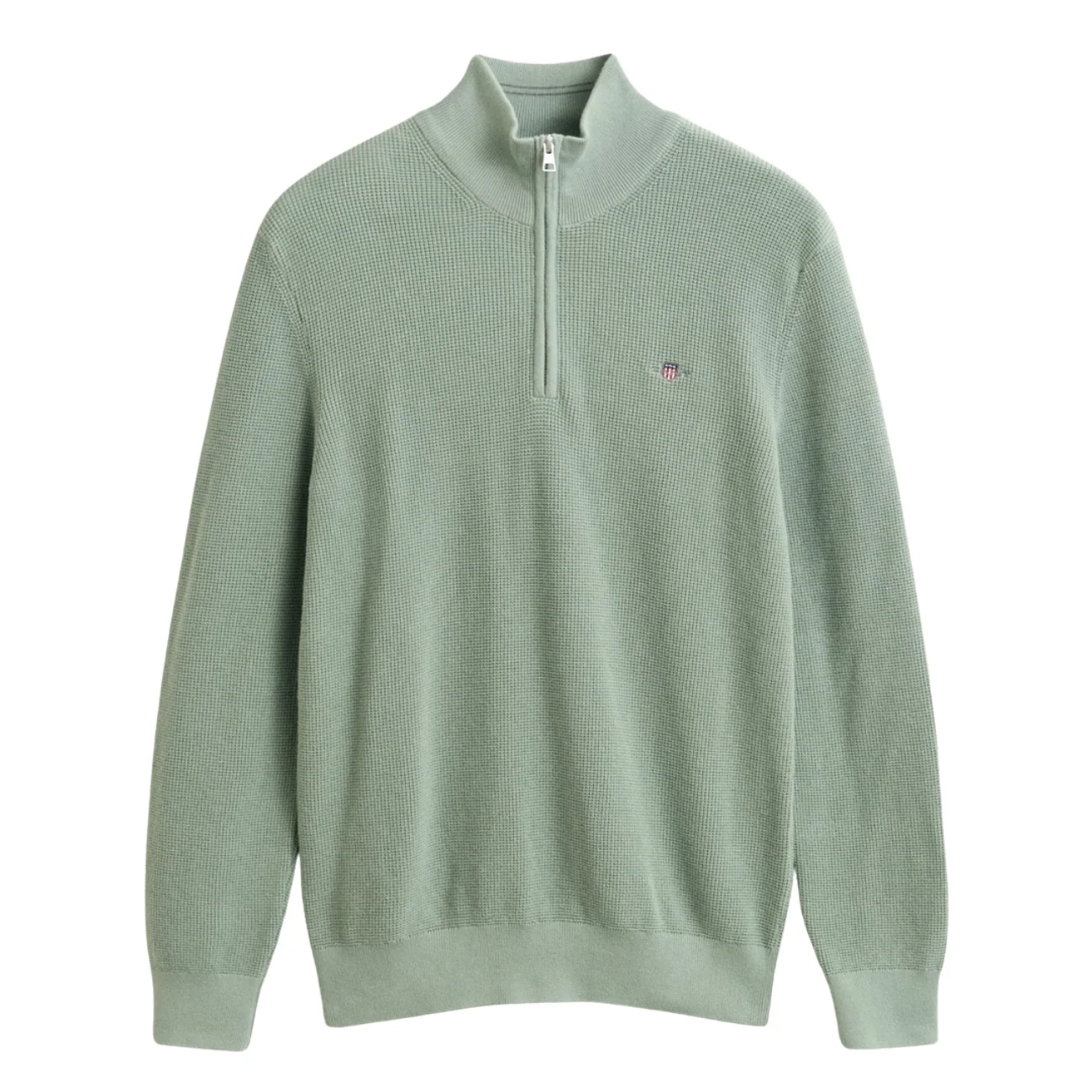 Gant Micro Textured Cotton Half Zip Jumper - Green - M