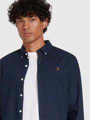 Farah Brewer Slim Fit Organic Cotton Oxford Shirt - Navy - XL