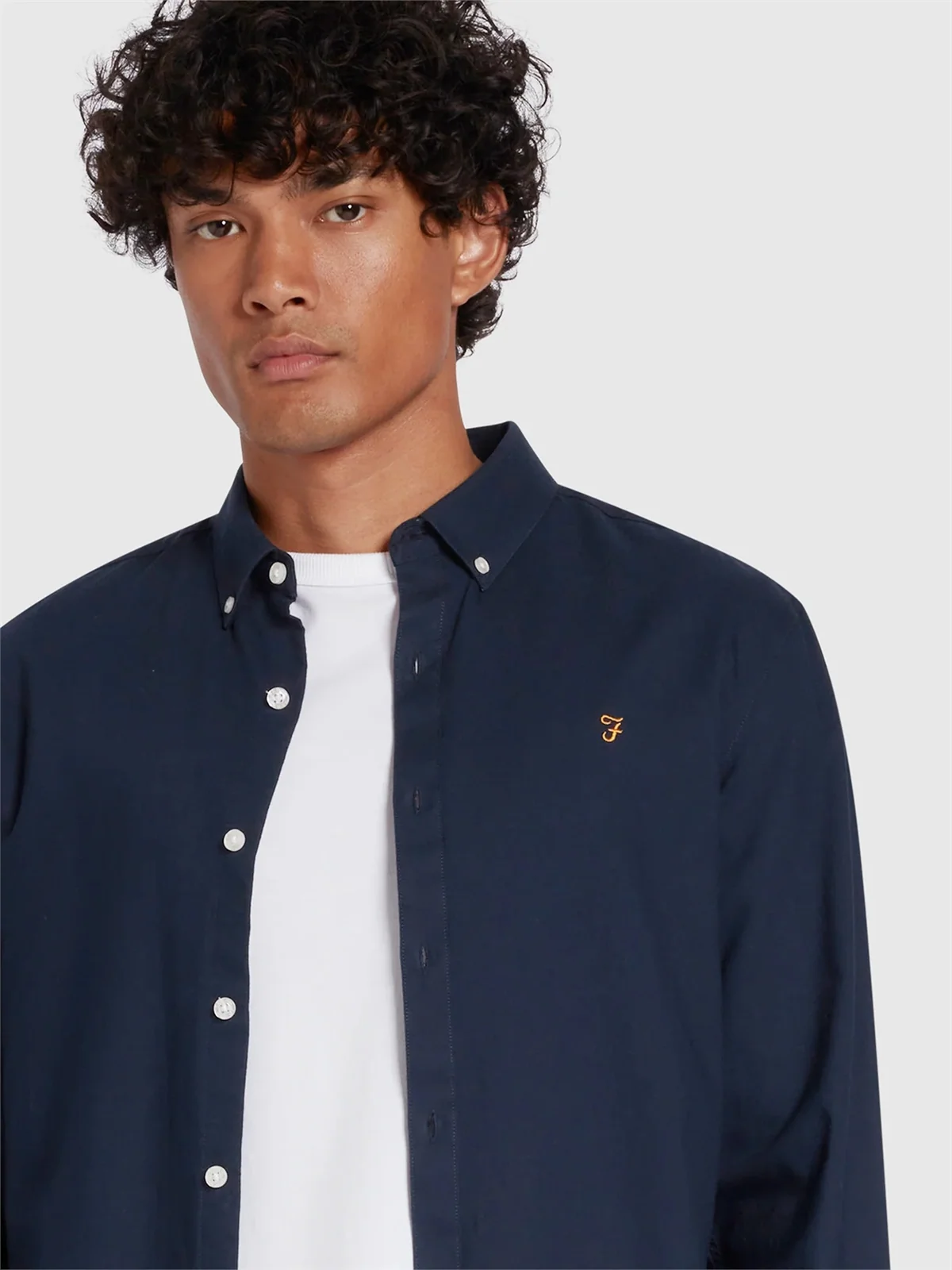Farah Brewer Slim Fit Organic Cotton Oxford Shirt - Navy - XL