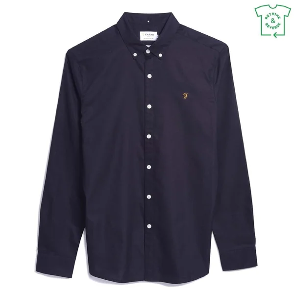 Farah Brewer Slim Fit Organic Cotton Oxford Shirt - Navy - XL