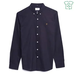 Farah Brewer Slim Fit Organic Cotton Oxford Shirt - Navy - XL