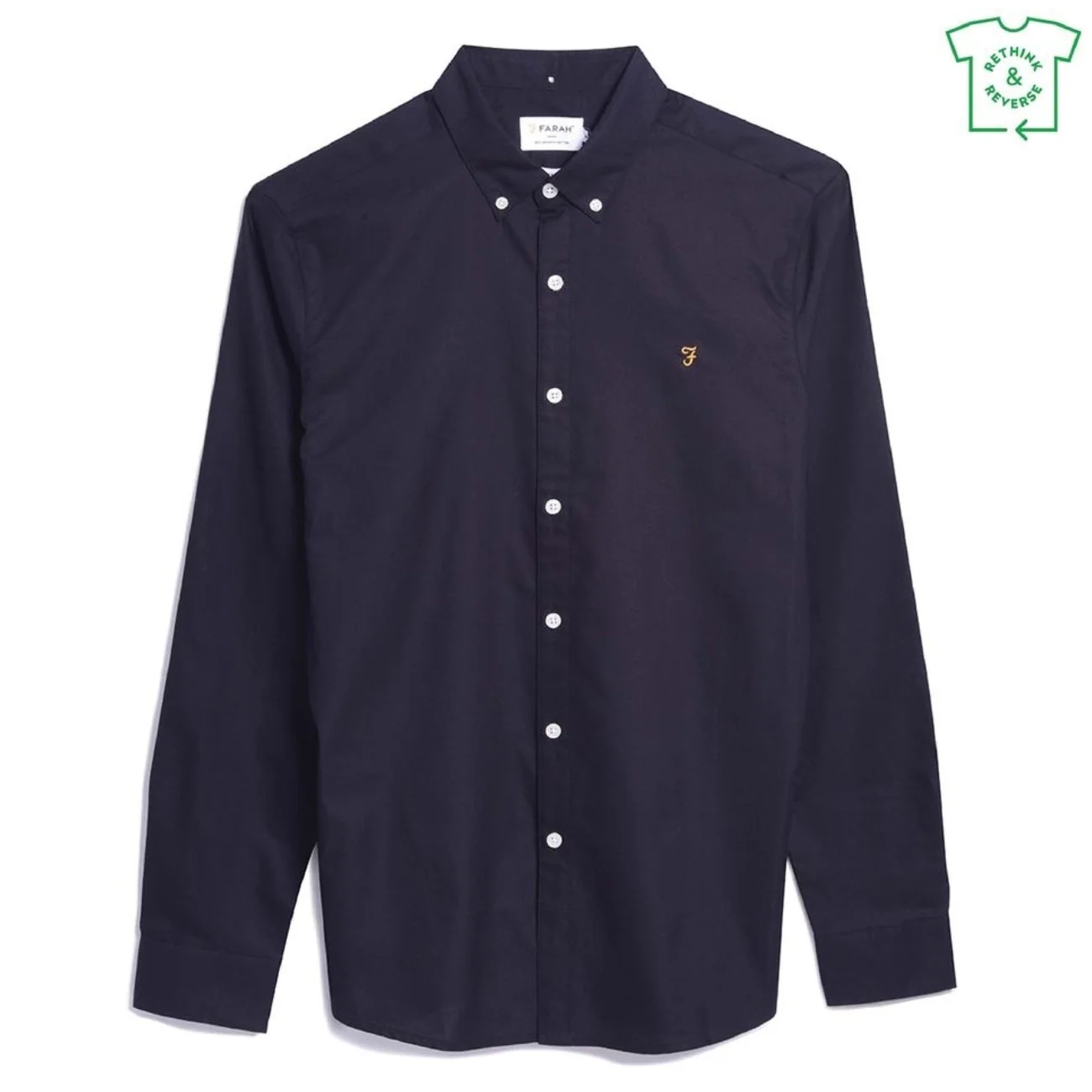 Farah Brewer Slim Fit Organic Cotton Oxford Shirt - Navy - XL