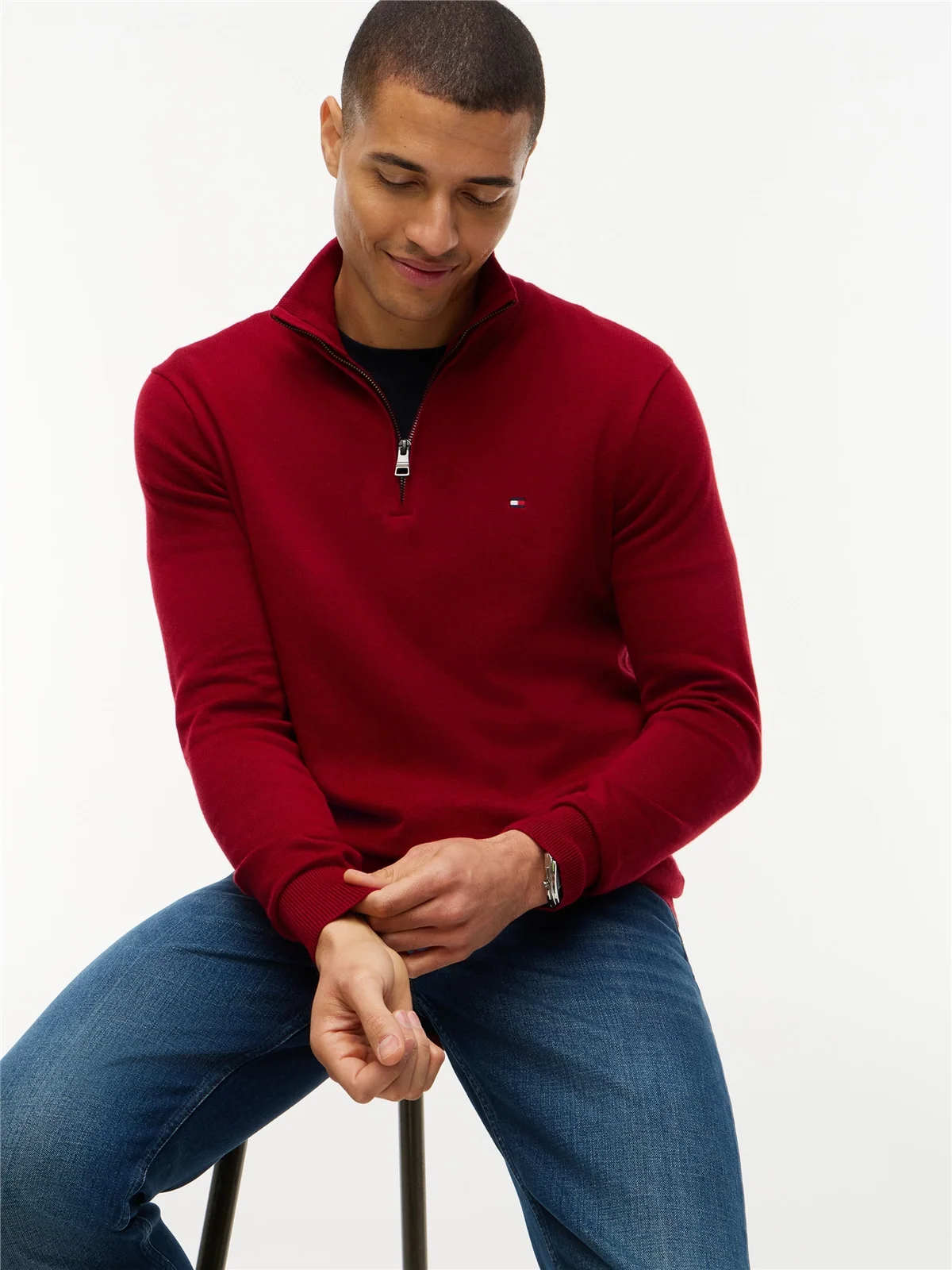 Tommy Hilfiger Pima Cotton Cashmere Blend Half Zip Sweater - Red - M
