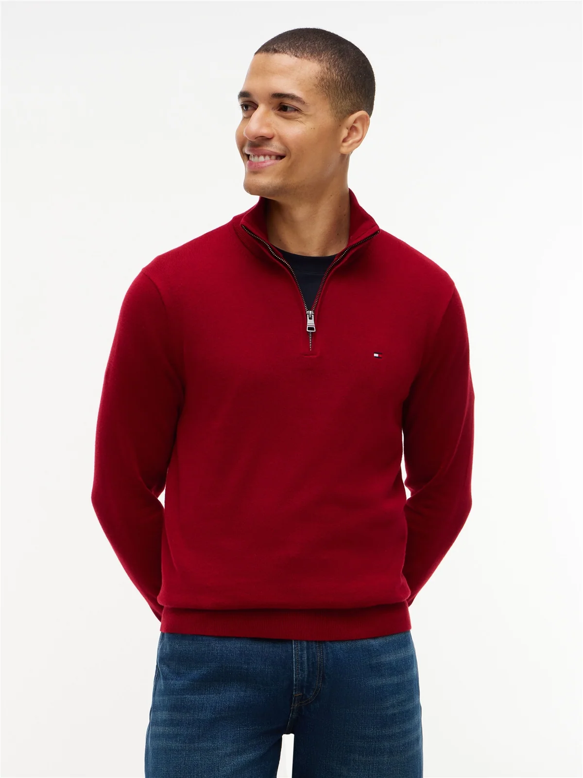 Tommy Hilfiger Pima Cotton Cashmere Blend Half Zip Sweater - Red - M