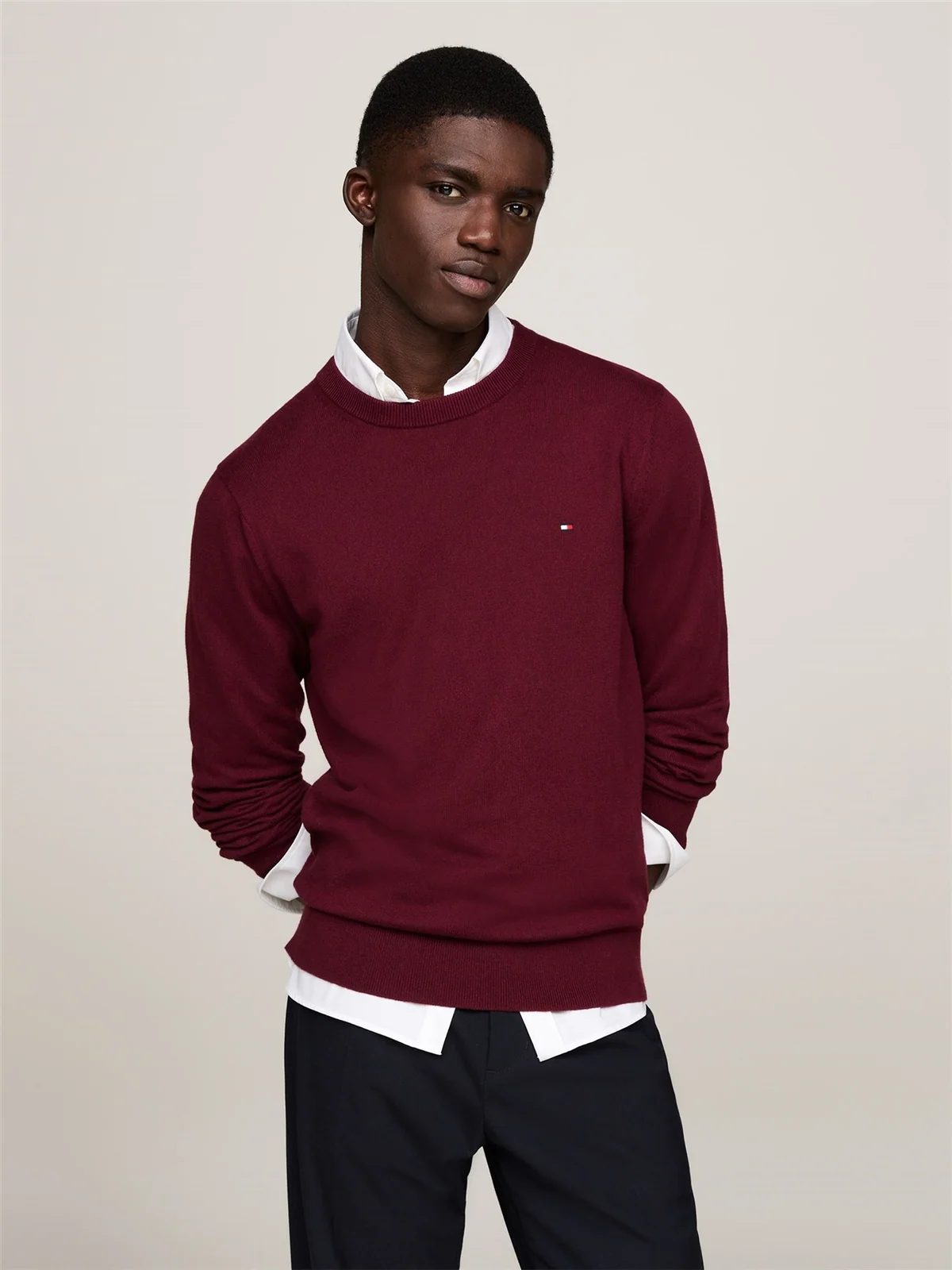 Tommy Hilfiger Crew Neck Jumper with Cashmere - Wine - L
