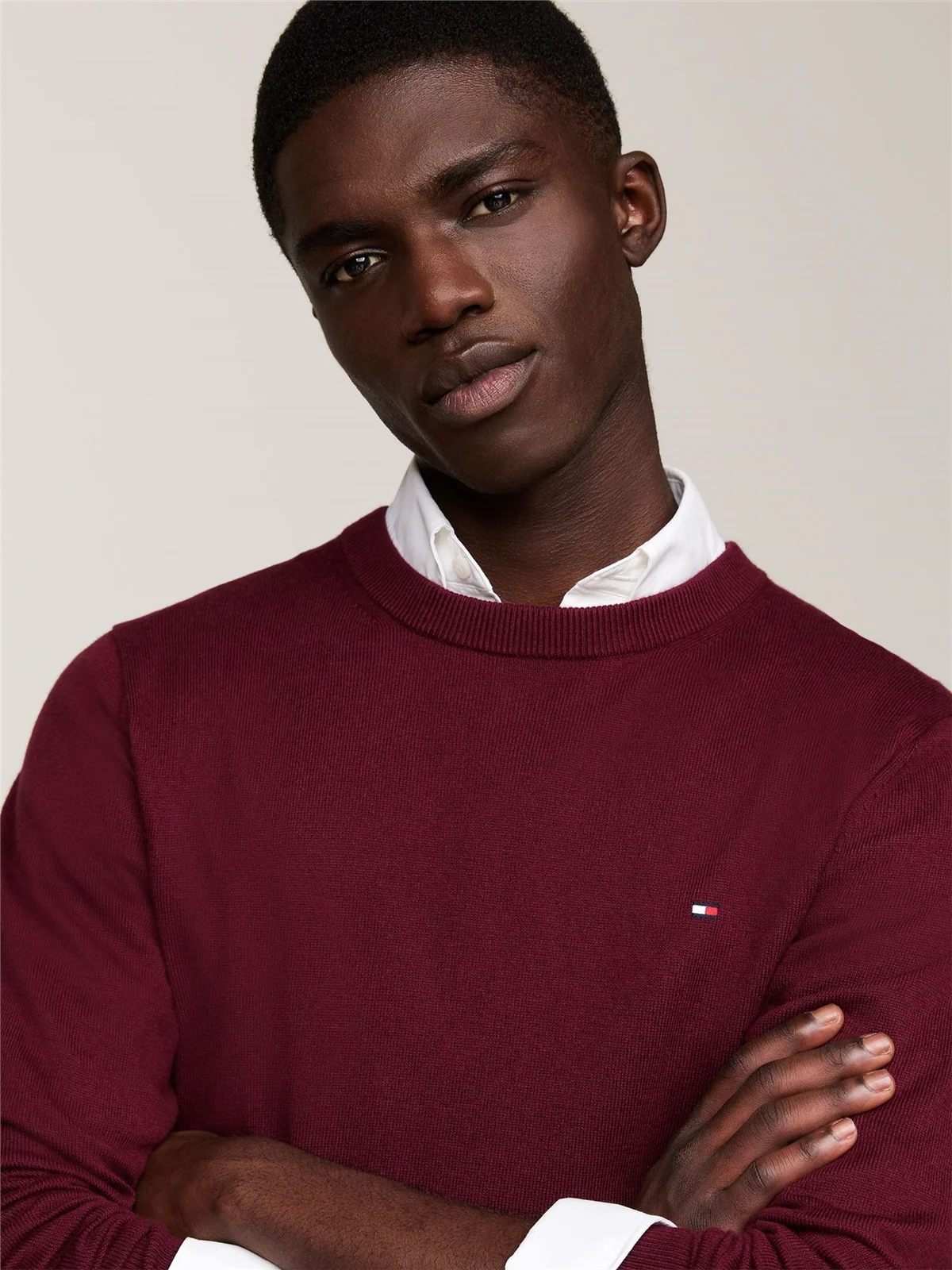 Tommy Hilfiger Crew Neck Jumper with Cashmere - Wine - L