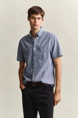 Gant Reg Cotton Linen Ss Shirt - Blue - M