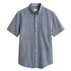 Gant Reg Cotton Linen Ss Shirt - Blue - M